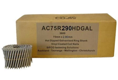 AC75R290HDGAL SIFCO® 75mm x 2.90mm Hot Dip Galvanised Ring Shank Coil Nails, 6,000pcs/Box
