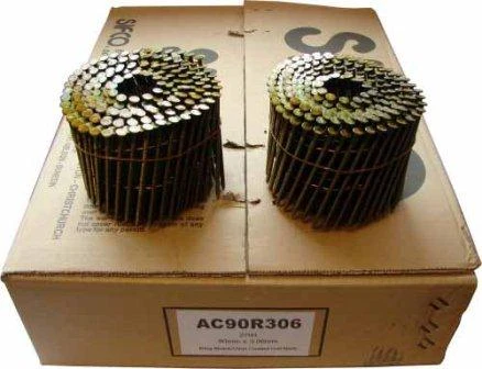AC90R306 SIFCO® 90mm x 3.06mm Bright Ring Shank Coil Nails, 2,700pcs/Box