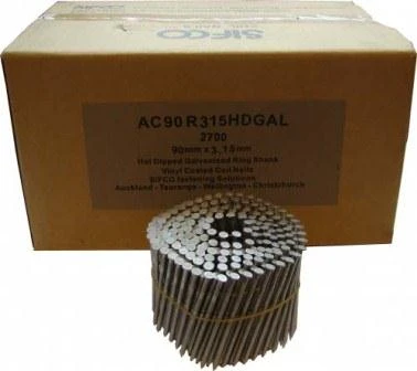 AC90R315HDGAL SIFCO® 90mm x 3.15mm Hot Dip Galvanised Ring Shank Coil Nails 2,700pcs/Box