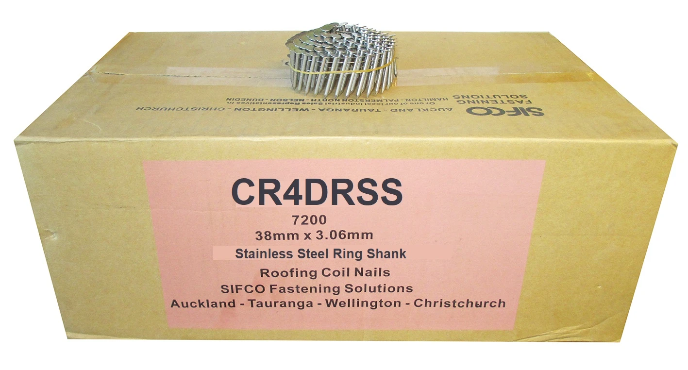 CR4DRSS SIFCO® 38mm Stainless Steel Ring Shank Roofing Coil Nails 7,200pcs/box
