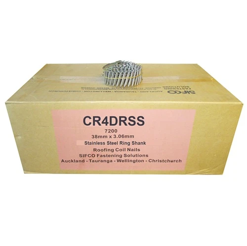 CR4DRSS SIFCO® 38mm Stainless Steel Ring Shank Roofing Coil Nails 7,200pcs/box