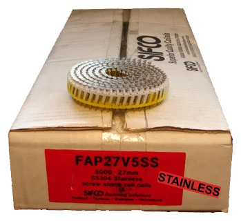 FAP27V5SS SIFCO® 27mmx2.50mm Stainless Hardened Steel Penetrating Coil Nails 4,000pcs/Box