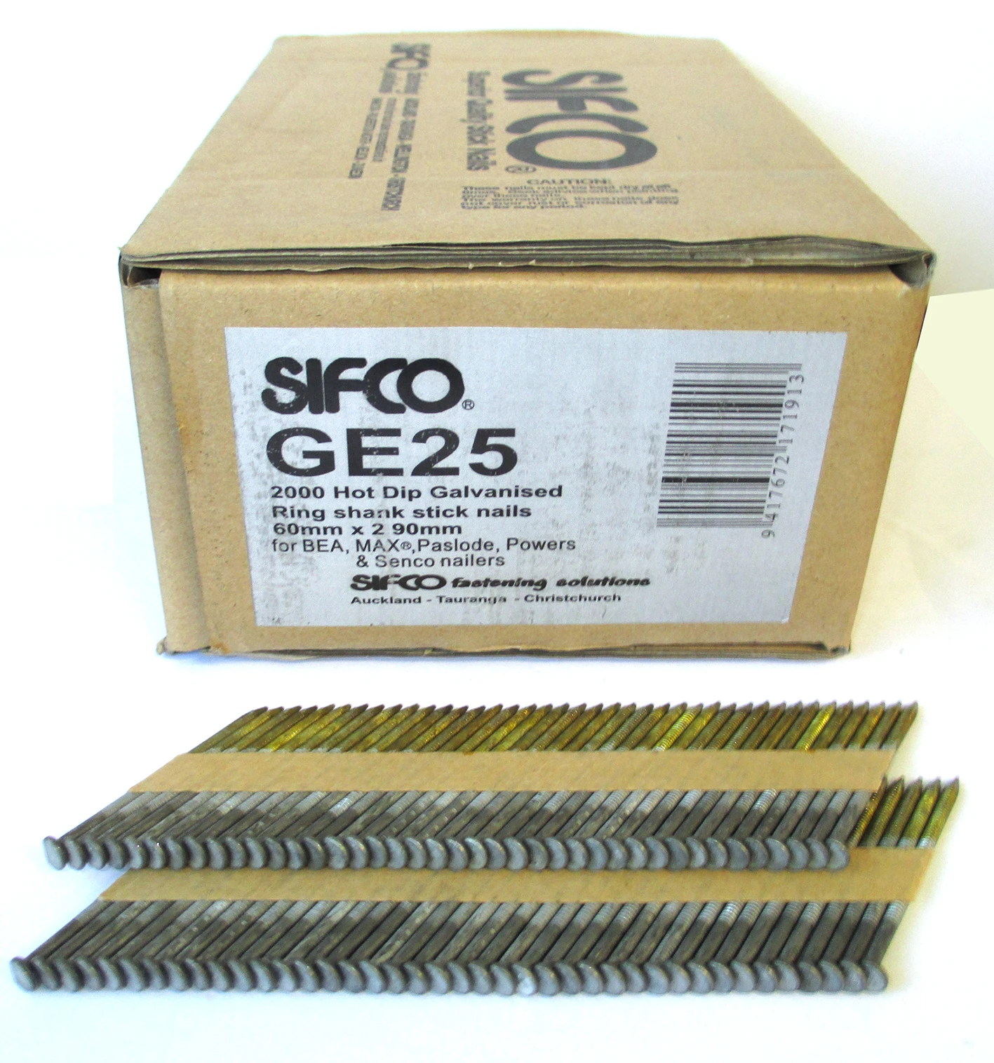 GE25 SIFCO® 60mm x 2.87mm Hot Dip Galvanised Ring Shank Paper Taped Stick Nail
