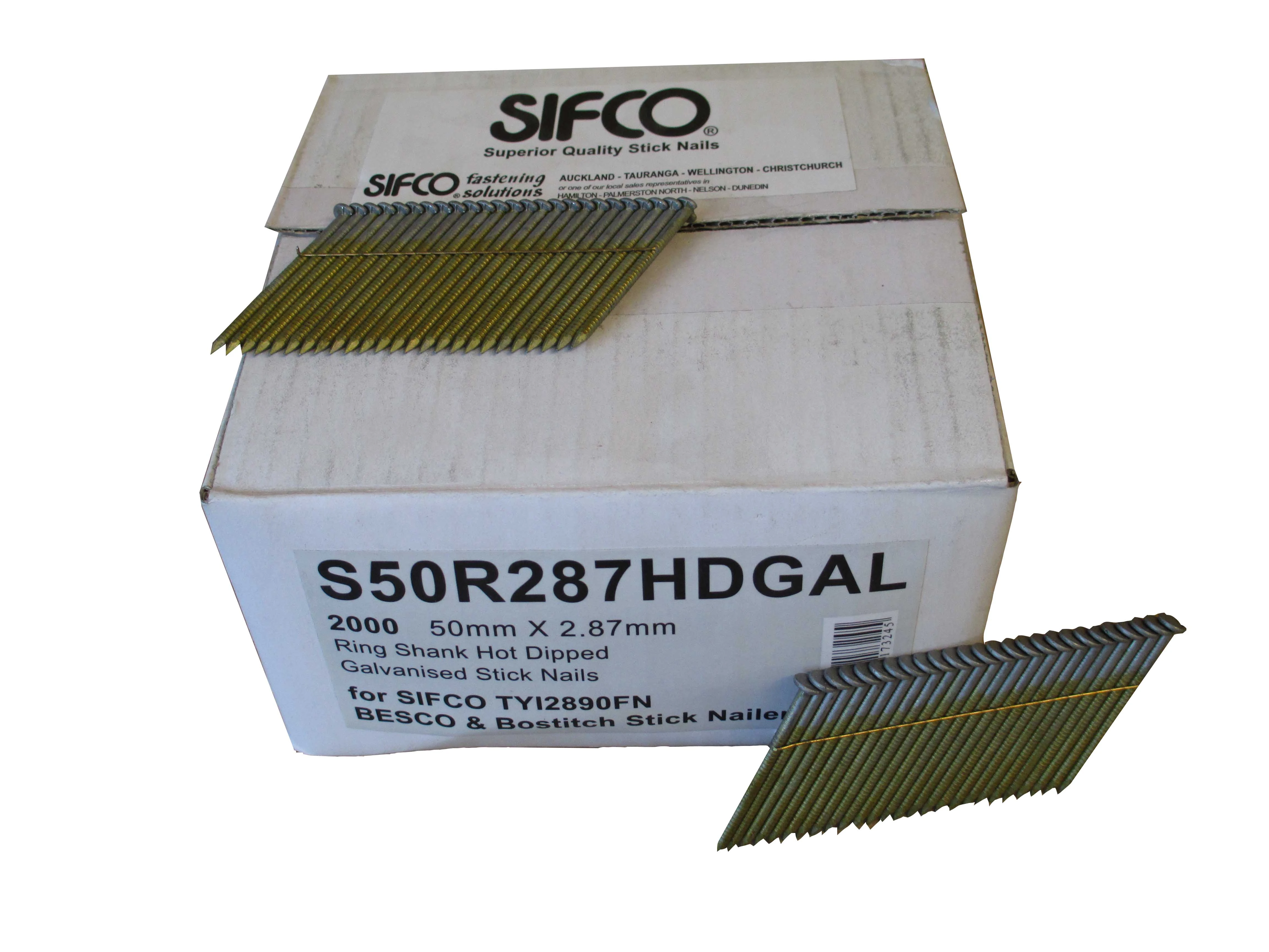 S50R287HDGAL SIFCO® 50mm Hot Dip Galvanised Ring Shank Stick Nails 2,000pcs/box