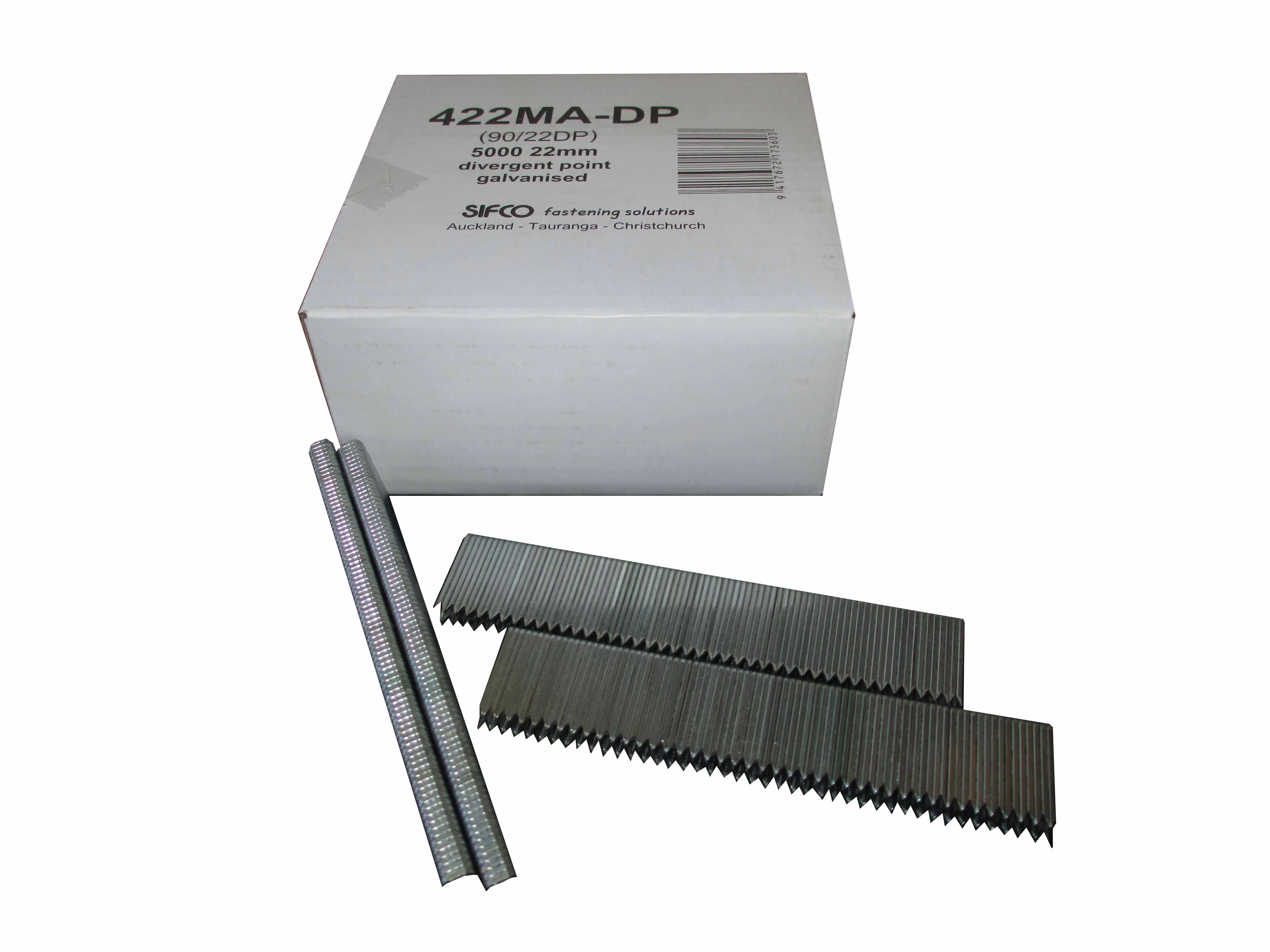 422MA-DP SIFCO® 22mm Galvanised 18Ga. Divergent Point Staples for use in Air Staplers 5,000pcs/Box