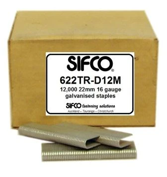 622TR-D12M SIFCO® 22mm Galvanised 16 Gauge Divergent Point Staples 12,000pcs/Box