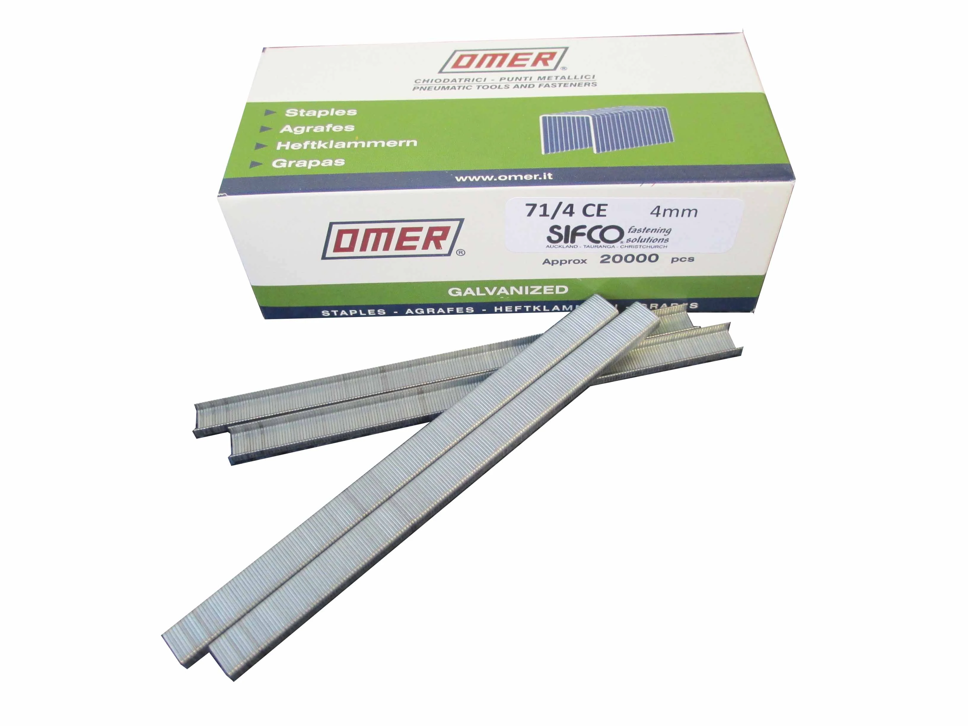 71/4CE OMER® 4mm Galvanised 23Ga. Upholstery Staples 10,000pcs/Box