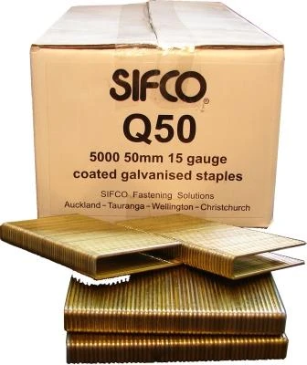 Q50 SIFCO® 50mm 15 gauge Galvanised Staples 5,000pcs/box
