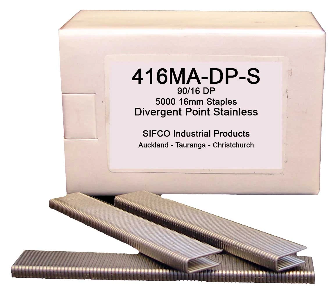 416MA-DP-S SIFCO® 16mm Stainless Divergent Point 18Ga. Staples for use in Air Staplers 5,000pcs/Box