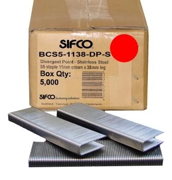 BCS5-1138DP-S SIFCO® 38mm 16Ga. Divergent Point Stainless Staples 5,000pcs/Box