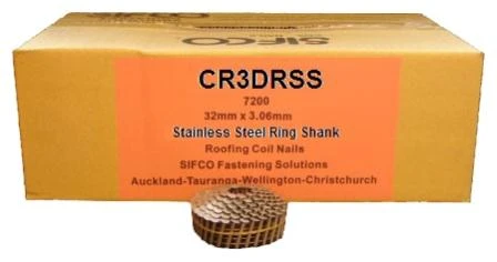 CR3DRSS SIFCO® 32mm x 3.05mm Stainless Steel Ring Shank Roofing Clout Nails 7,200pcs/box